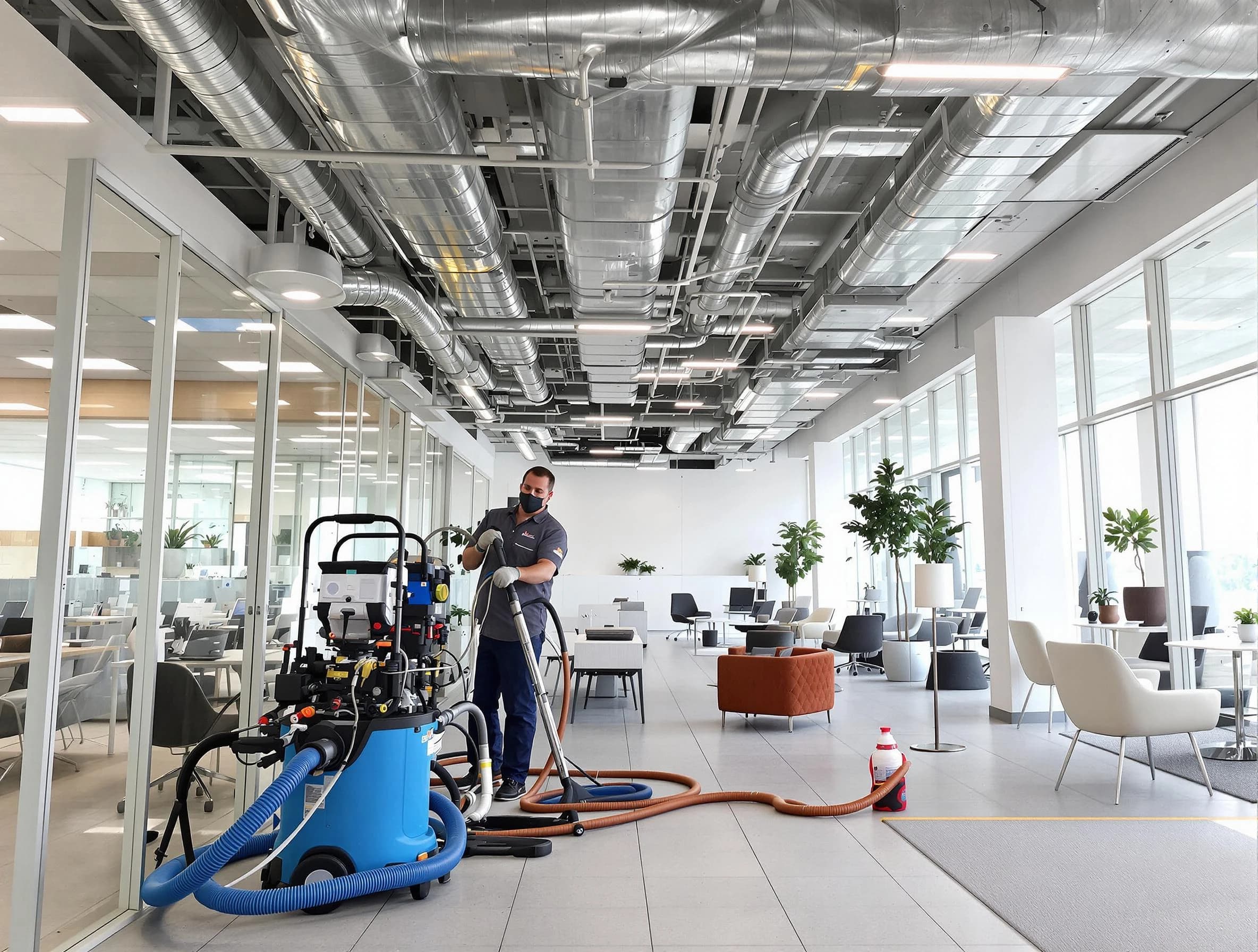 Lovejoy Air Duct Cleaning team conducting comprehensive commercial duct cleaning at a business location in Lovejoy