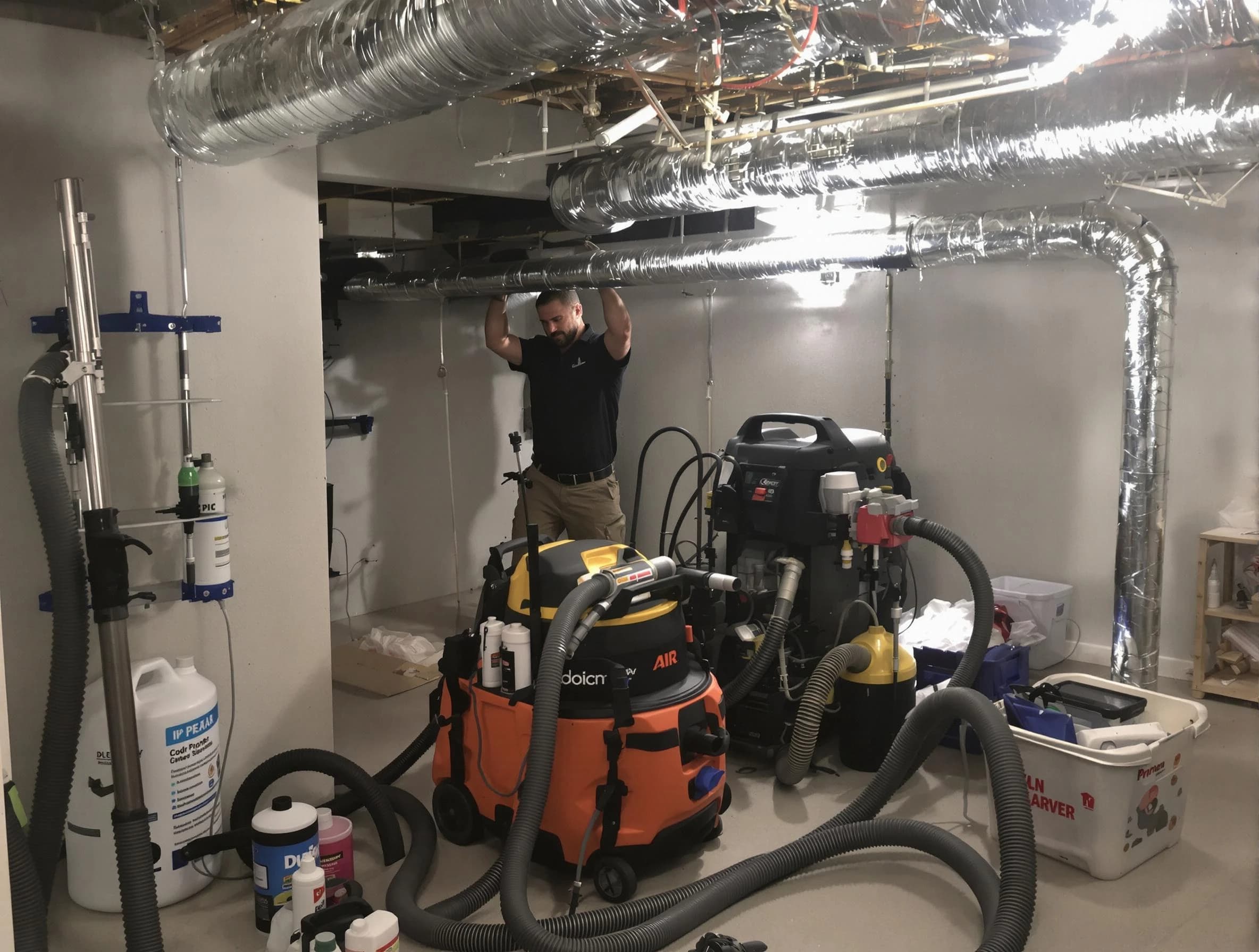 Lovejoy Air Duct Cleaning specialist performing professional mold removal from air ducts using safety equipment in Lovejoy