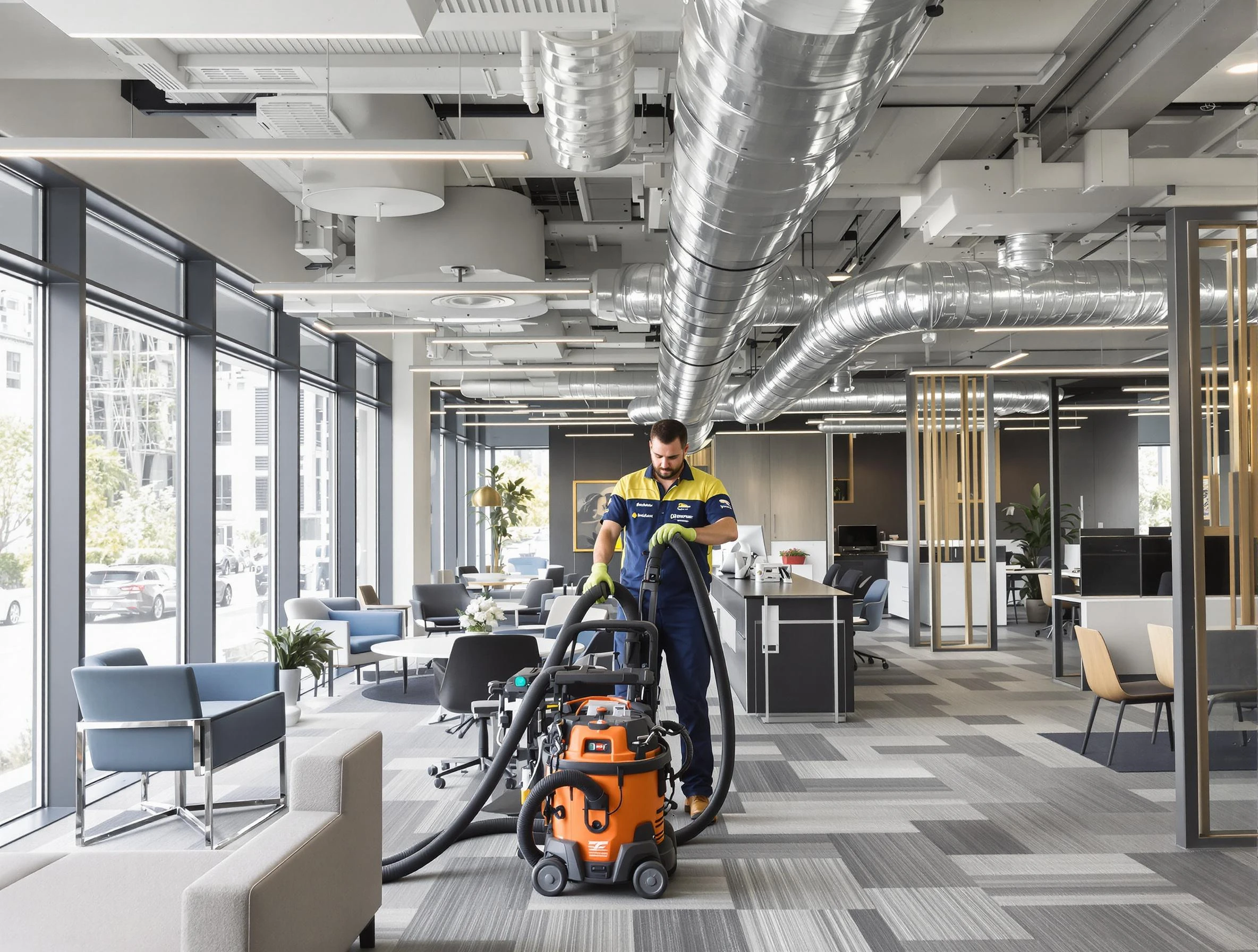 Lovejoy Air Duct Cleaning team performing thorough commercial duct cleaning at a Lovejoy business center
